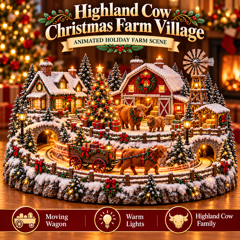 Highland Cow Christmas Farm Village